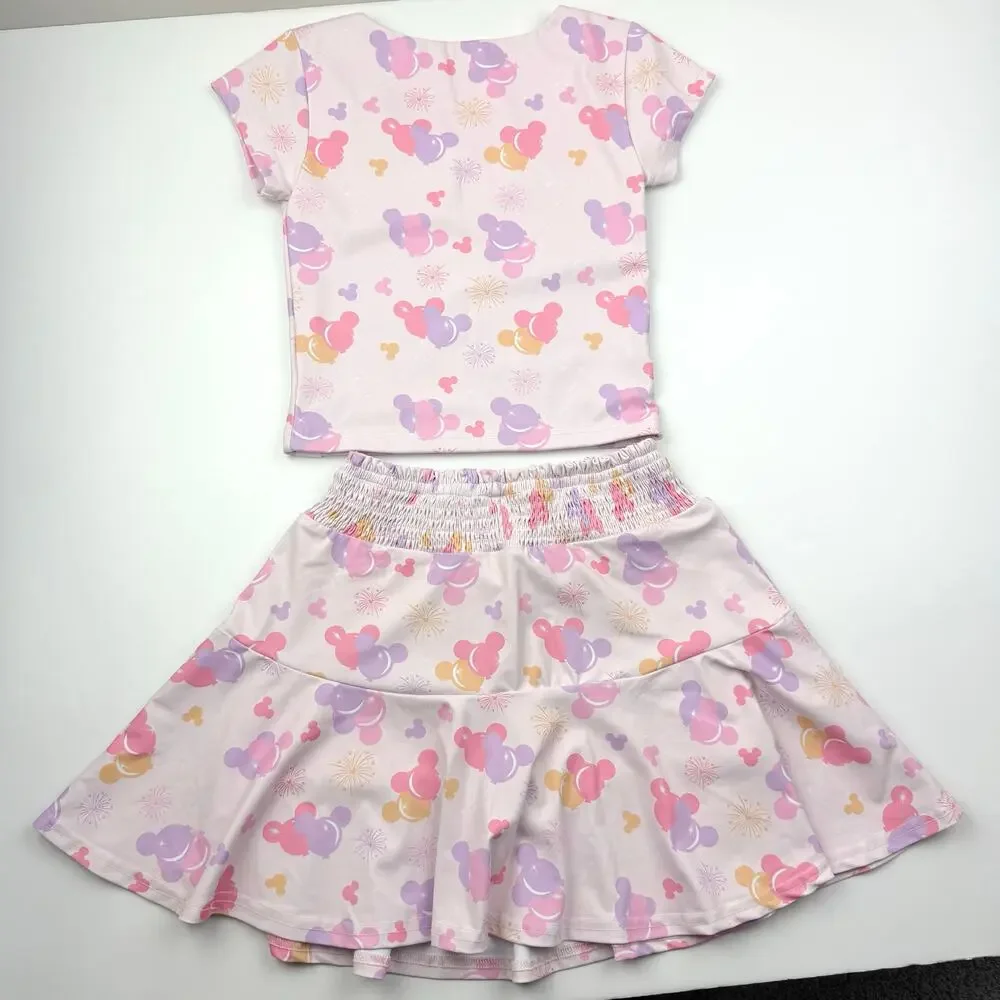 Makena Lane Disney Inspired Mickey Balloons Pastel & Skirt Athletic Set, size 10